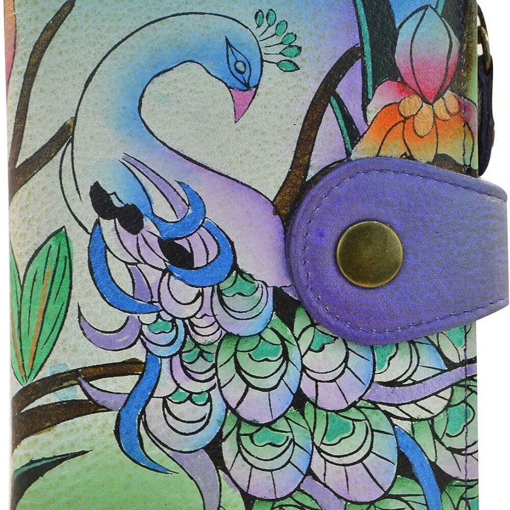 Women's Hand Painted Genuine Leather Ladies Wallet - Midnight Peacock